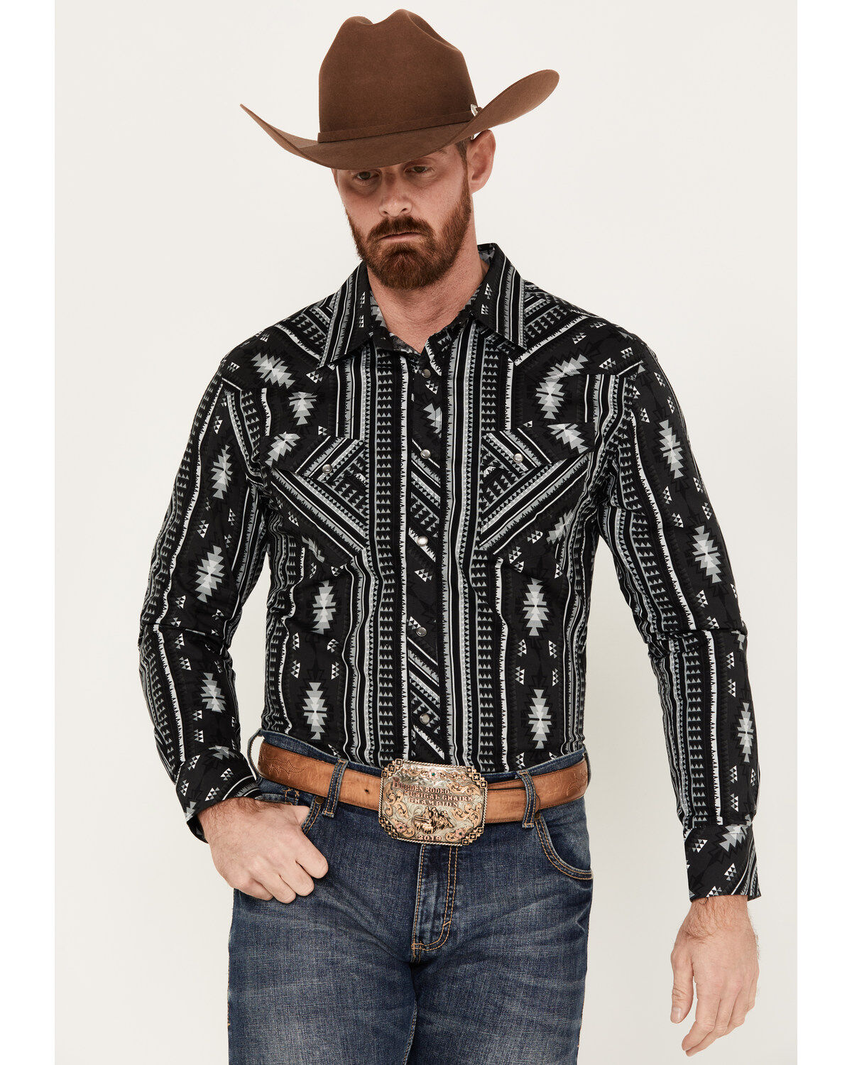 Men's Rock & Roll Denim Southwestern Striped Long Sleeve Western Snap