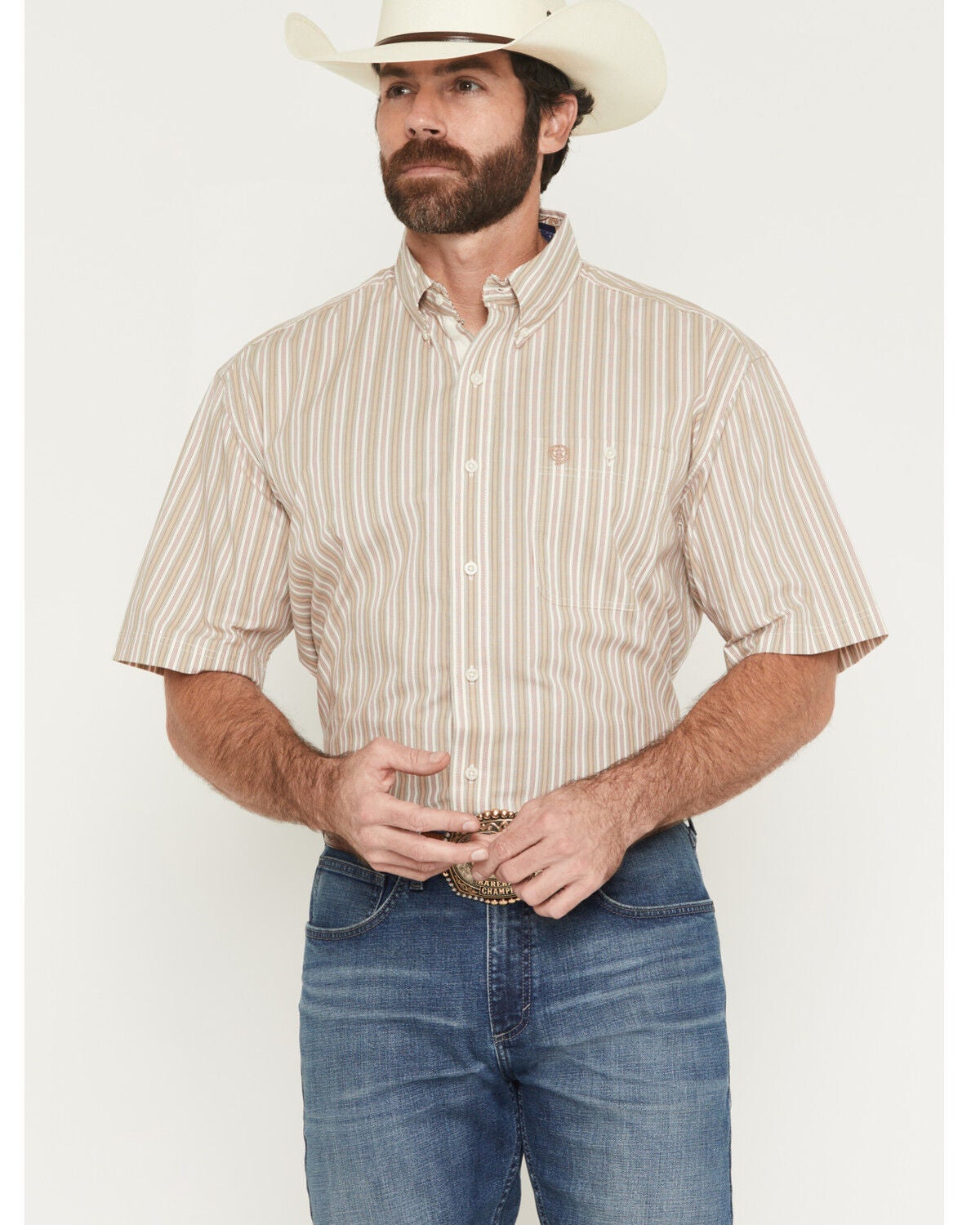 Men's Wrangler George Strait by Striped Short Sleeve Button-Down Stret