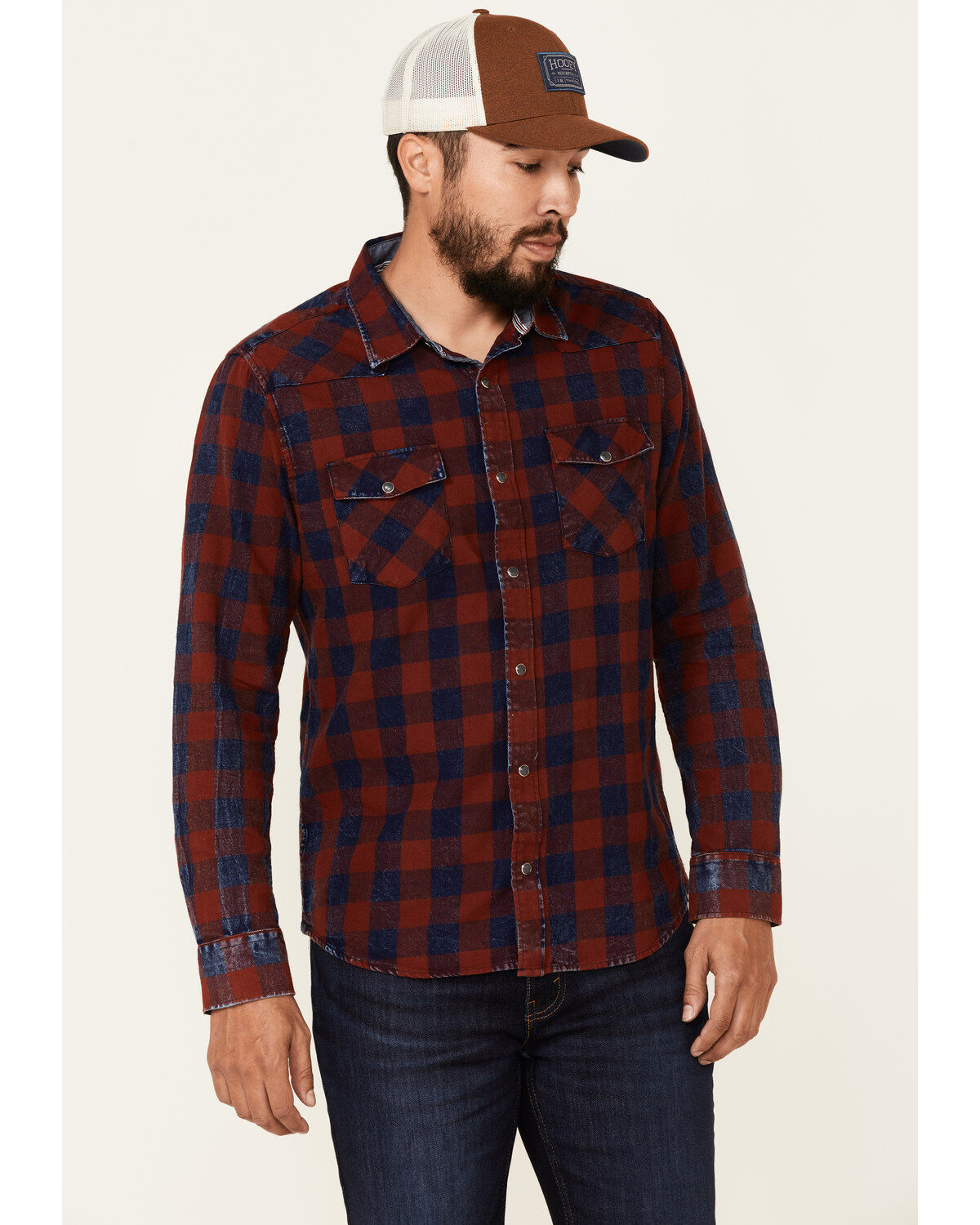 Men's Flag & Anthem McLennan Navy Vintage Plaid Long Sleeve Snap Weste