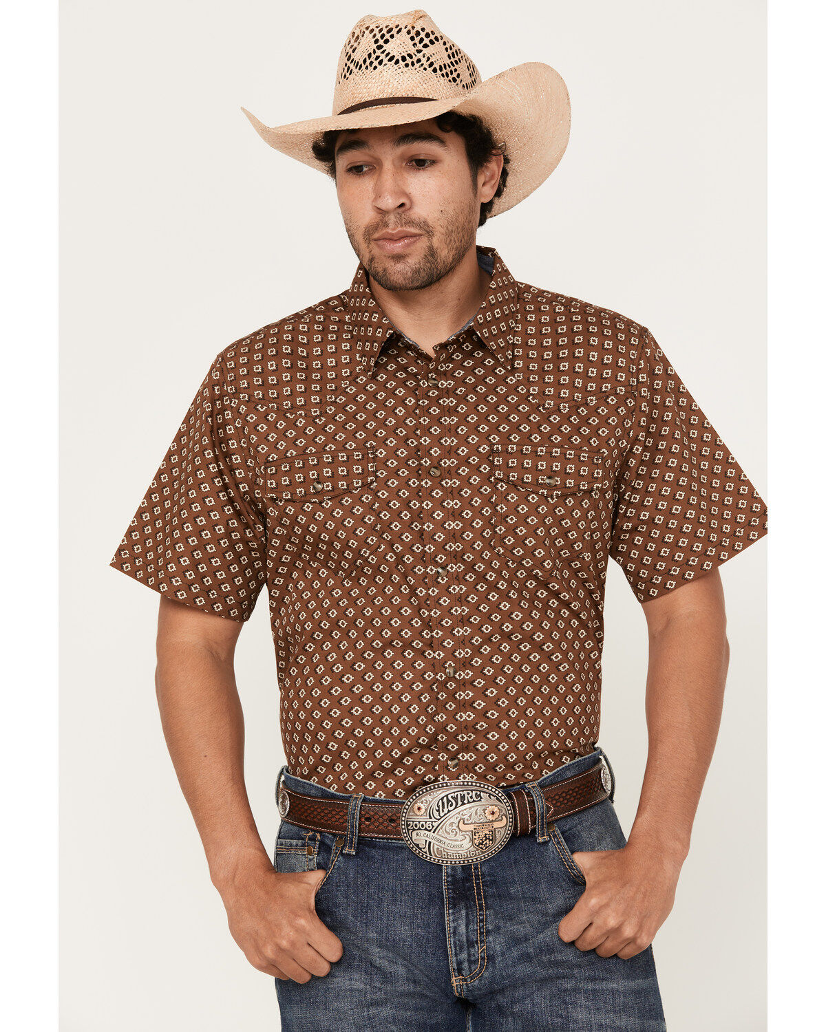 Men's Cody James Rabbit Foot Geo Print Short Sleeve Snap Western Shirt