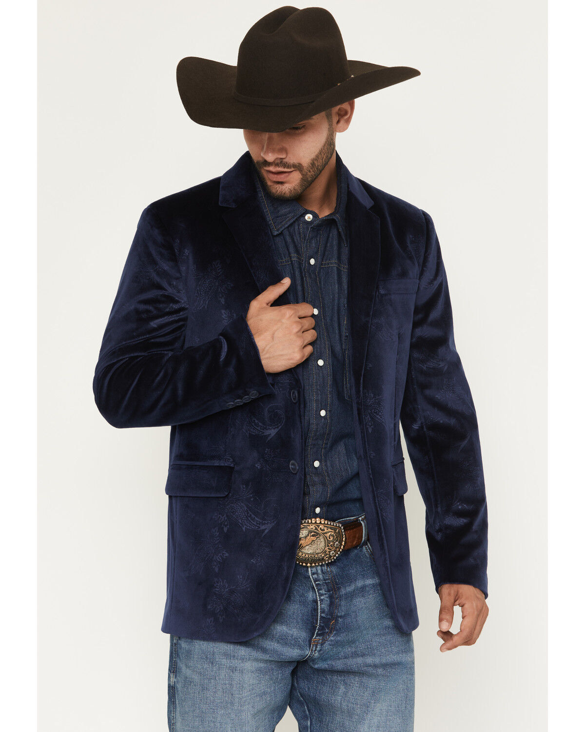 Men's Rock & Roll Denim Paisley Velvet Modern Fit Sportcoat