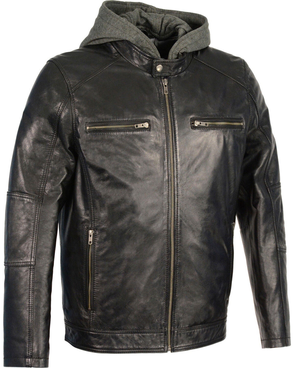 Men's Milwaukee Leather Snap Collar Leather Moto Jacket with Removable