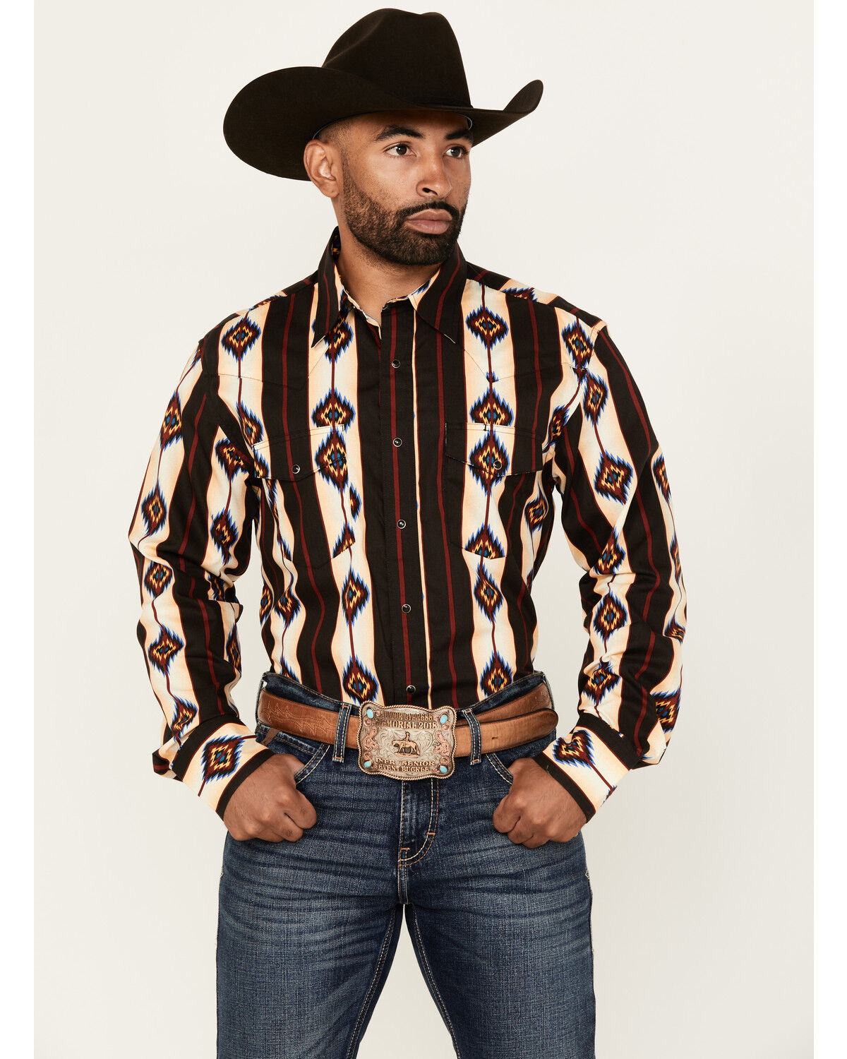 Men's Wrangler Checotah Southwestern Striped Long Sleeve Snap Western
