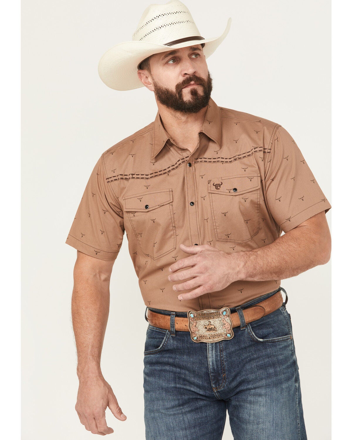 Men's Cowboy Hardware Boot Barn Exclusive Steerhead Short Sleeve Snap