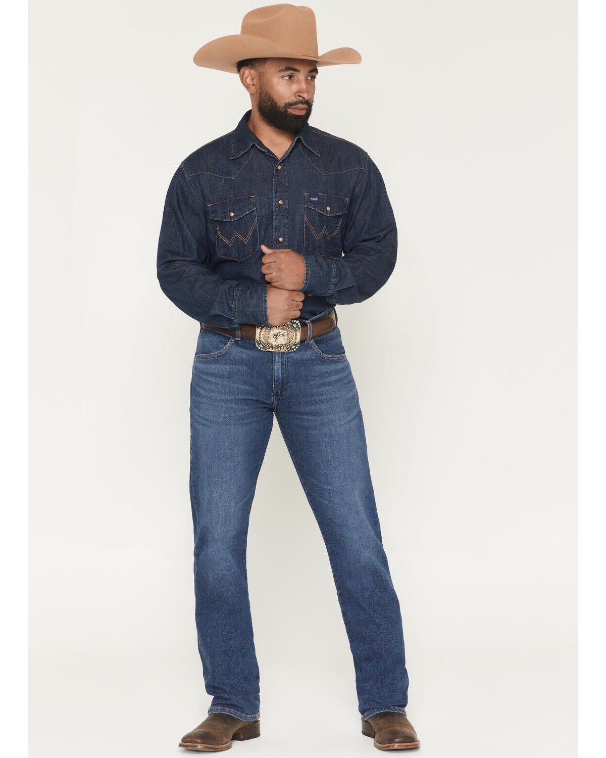 Men's Wrangler Retro Medium Wash Slim Straight Stretch Denim Jeans