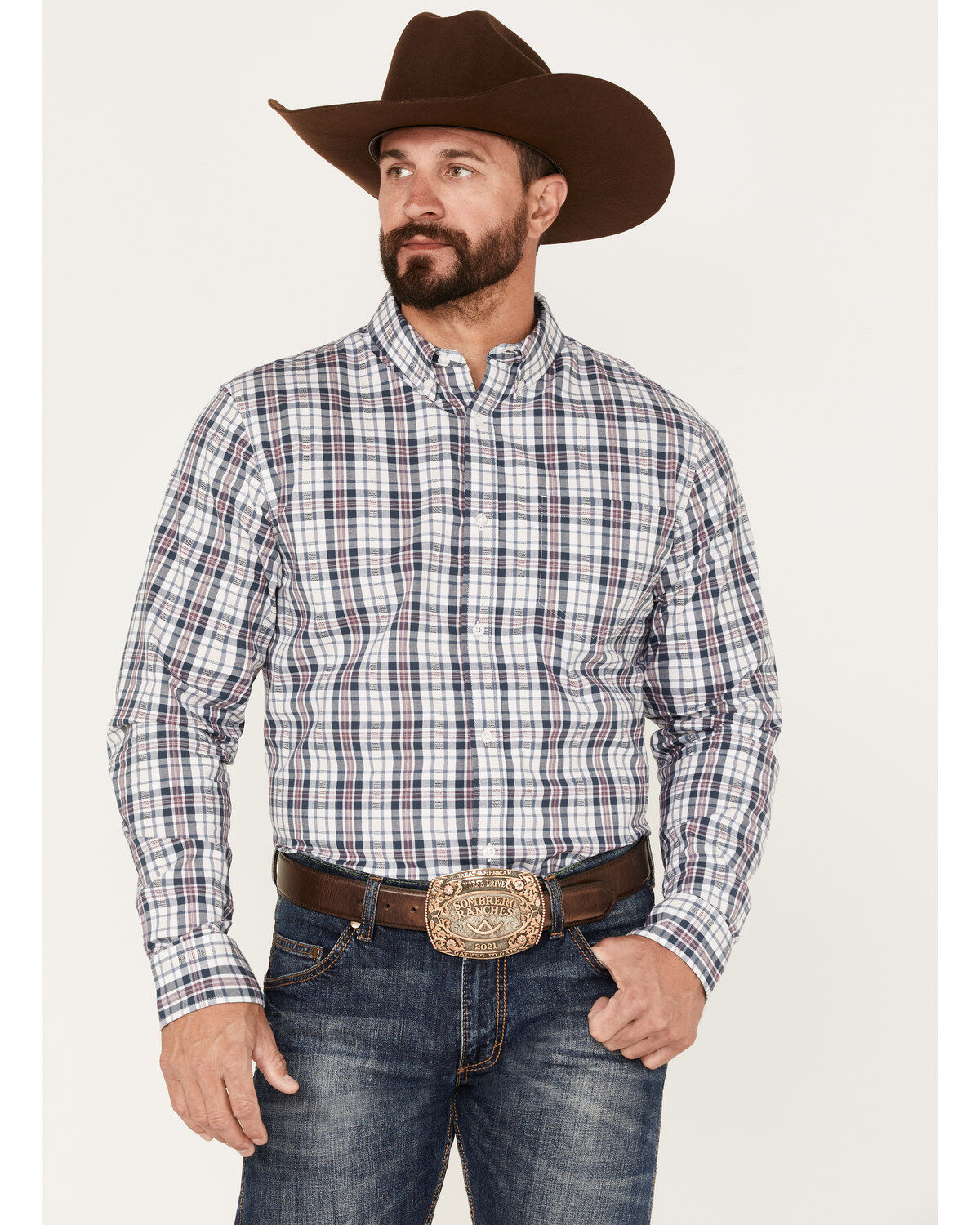 Men's Cody James Tonight Small Plaid Print Button-Down Western Shirt