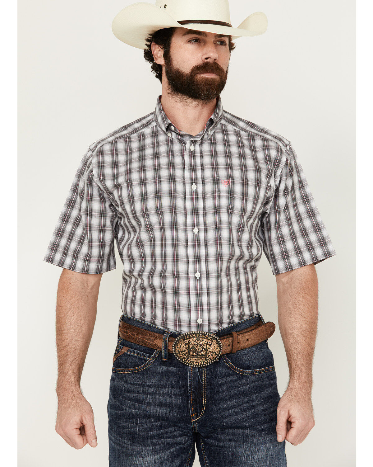 Men's Ariat Berkley Ombre Plaid Print Short Sleeve Button-Down Western
