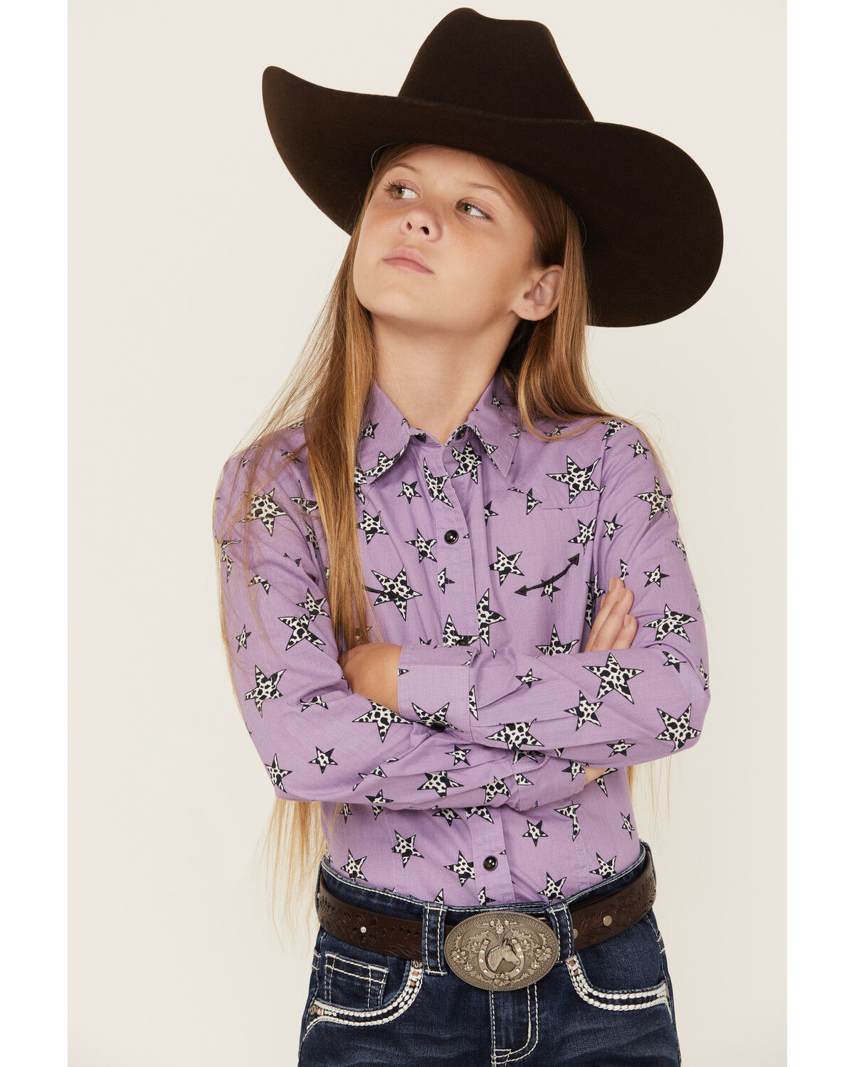 Girls' Cruel Girl Star Print Long Sleeve Snap Western Shirt