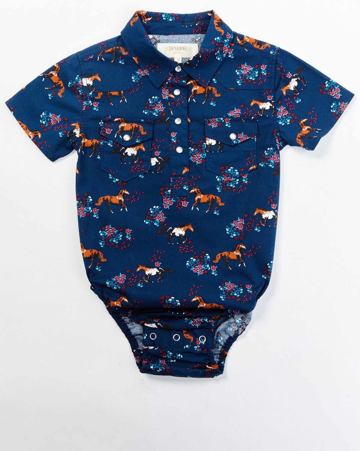 Girls' Shyanne Infant Horse Floral Short Sleeve Pearl Snap Onesie