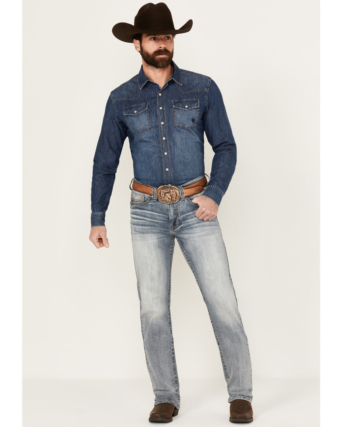 Men's Cody James Light Wash Stampede Slim Straight Stretch Denim Jeans