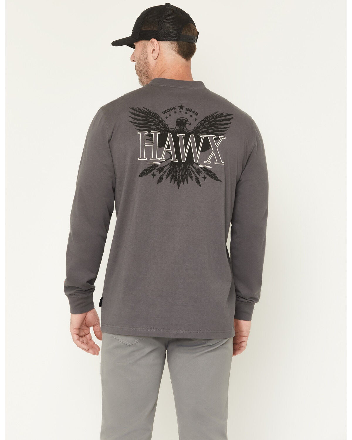 Men's Hawx Hawk Logo Long Sleeve Graphic Work T-Shirt
