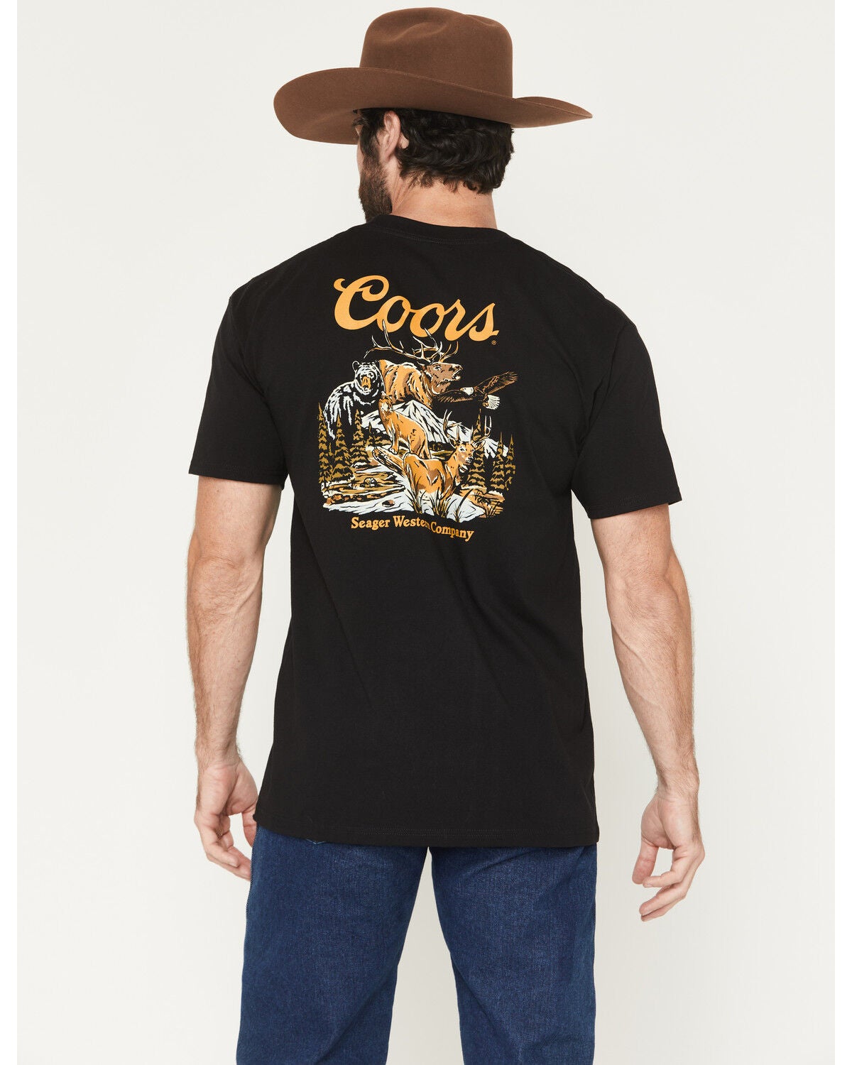 Seager x Coors Banquet Preserve Men’s Short Sleeve Graphic T-Shirt in Black, Size XXL – 100% Cotton Western Tee