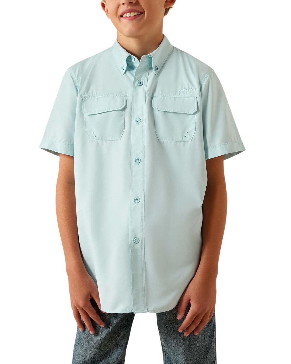Boys' Ariat VentTEK Outbound Solid Short Sleeve Button-Down Western S