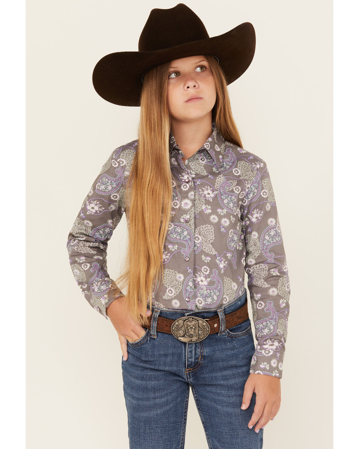 Girls' Cruel Girl Paisley Print Long Sleeve Snap Western Shirt