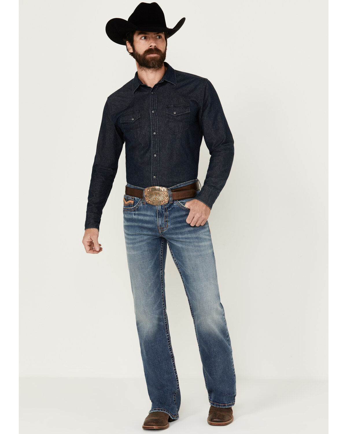 Men's Cody James Medium Wash Bronco Slim Bootcut Stretch Denim Jeans