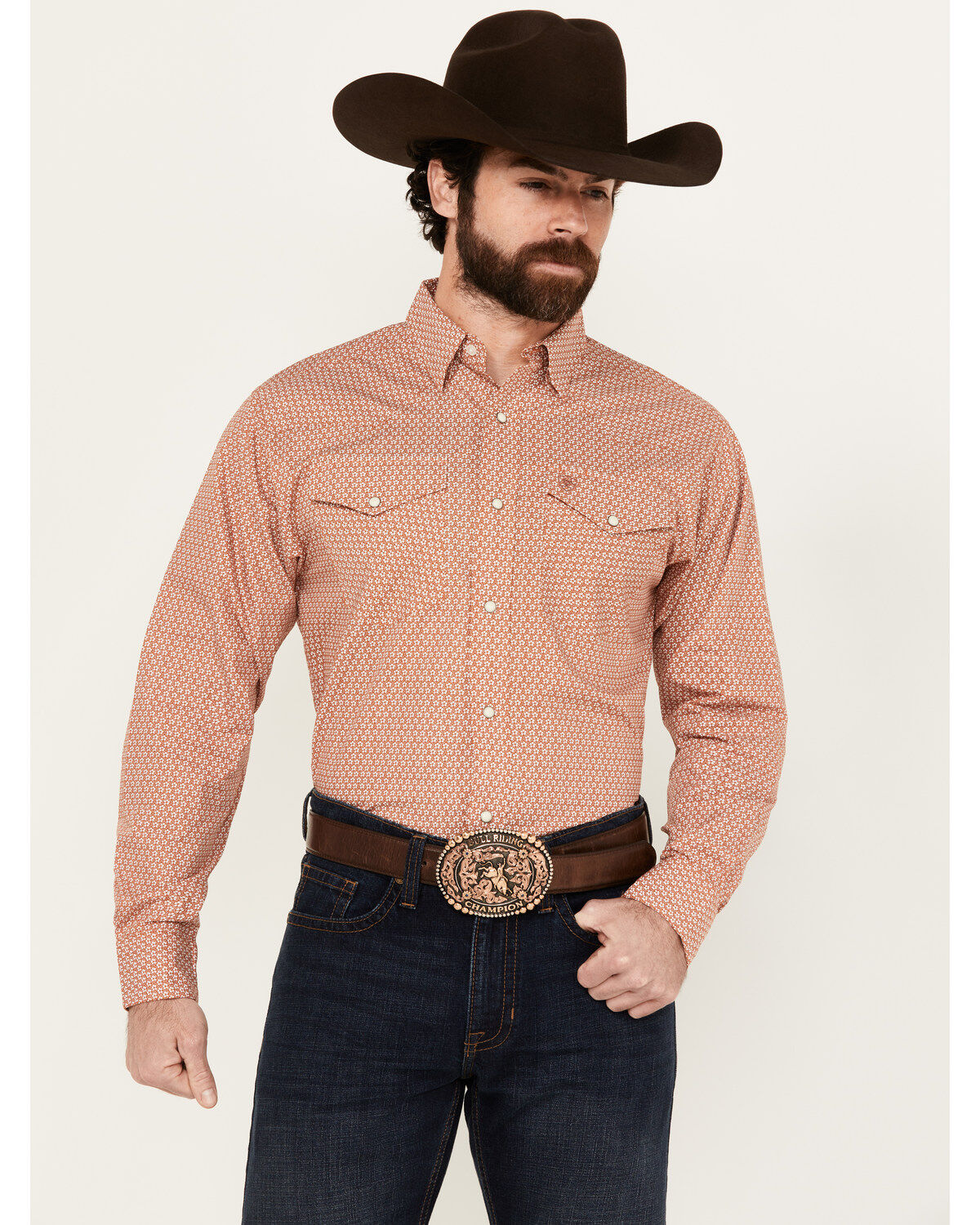 Men's Ariat Easton Geo Print Long Sleeve Pearl Snap Western Shirt