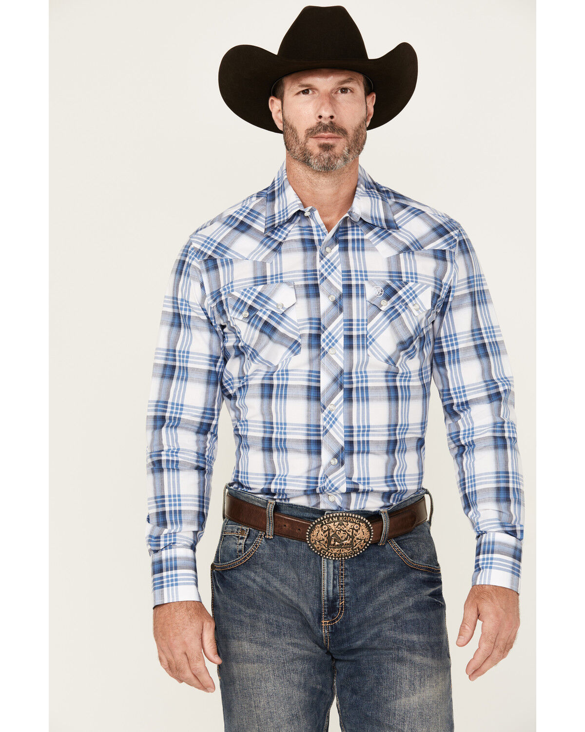 Men's Wrangler Retro Plaid Print Long Sleeve Snap Western Shirt