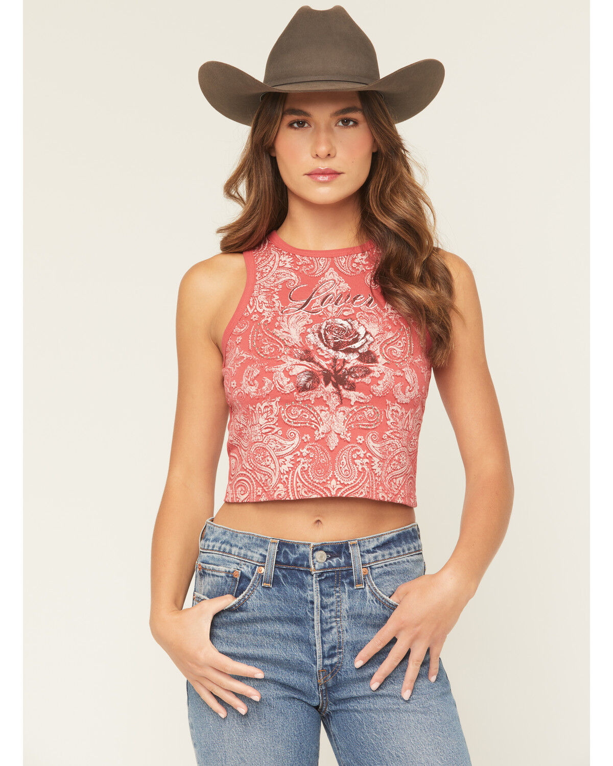 Women's Originality Bandana Rose Print Cropped Tank Top