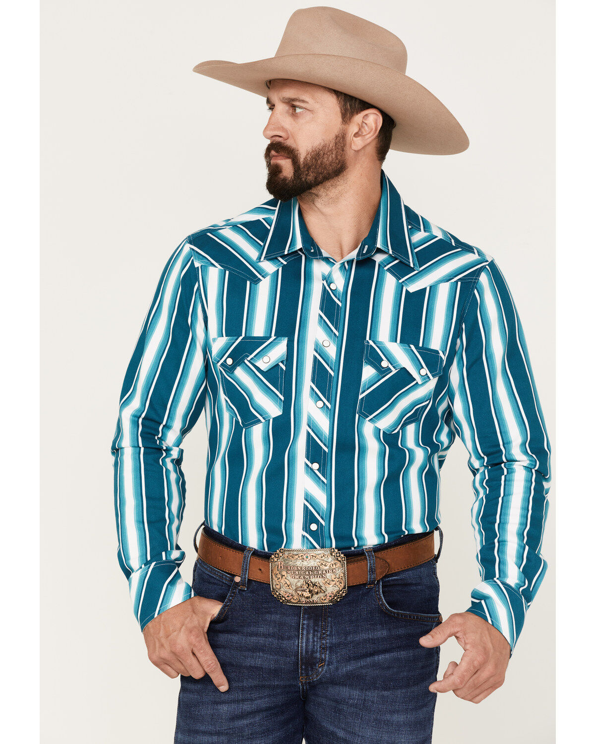 Men's Dale Brisby Rock & Roll Denim Stripe Stretch Long Sleeve Pearl S