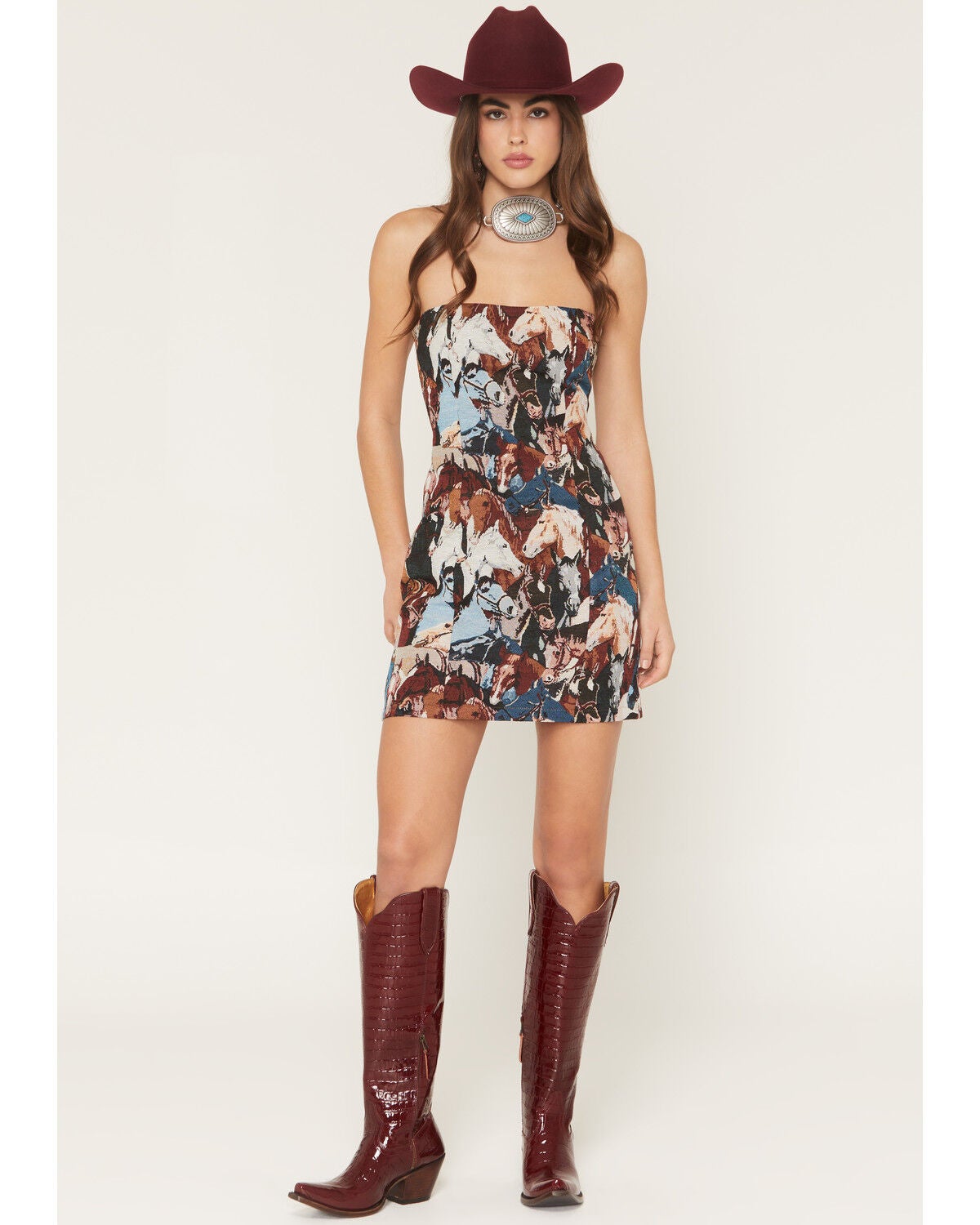 Women's Blue B Sleeveless Horse Tapestry Mini Dress