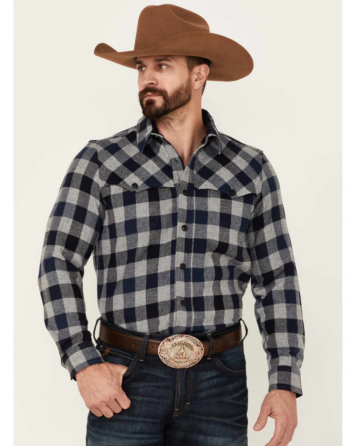 Men's Pendleton Check Plaid Button-Down Long Sleeve Western Flannel Sh