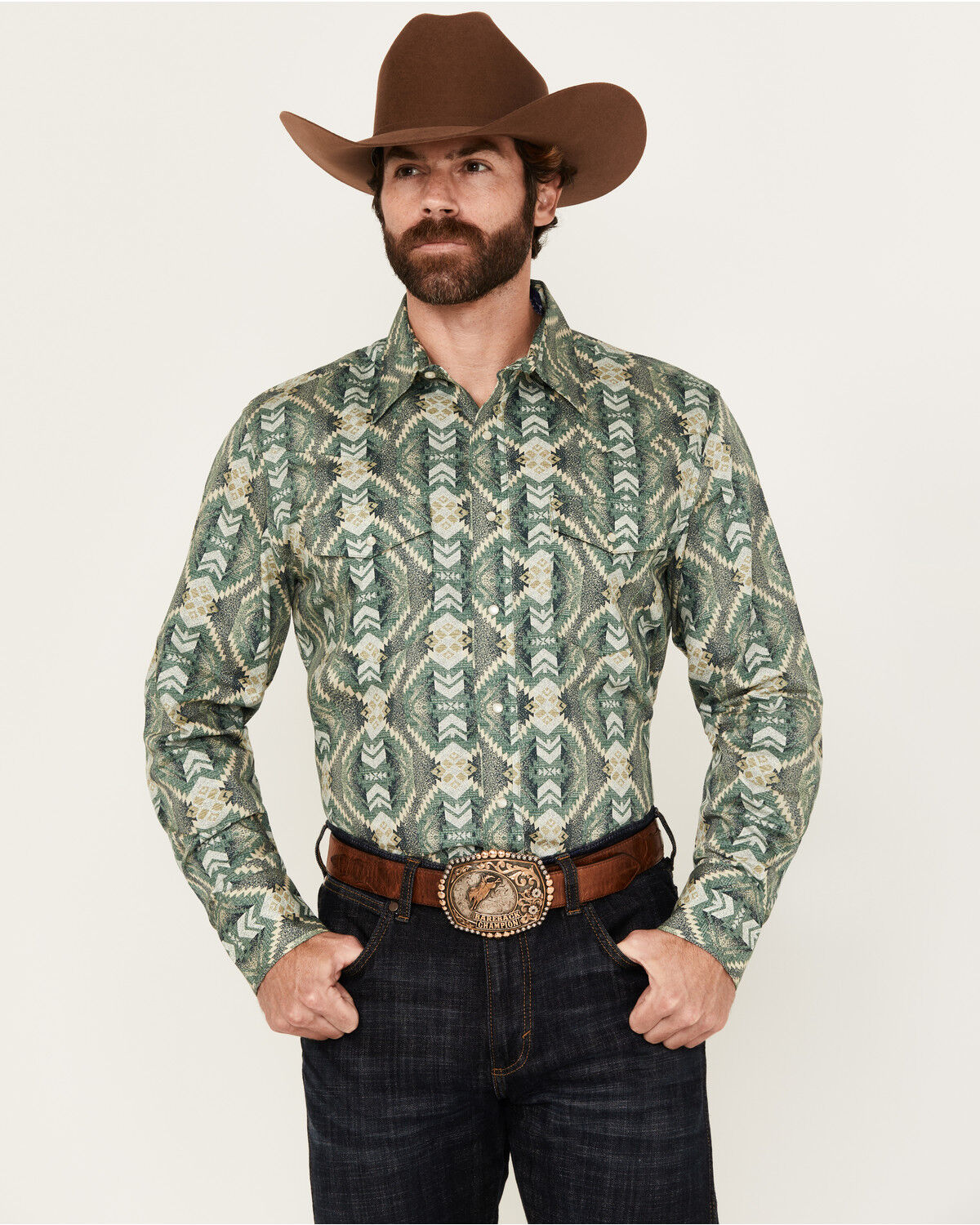 Men's Wrangler Checotah Southwestern Print Long Sleeve Pearl Snap West