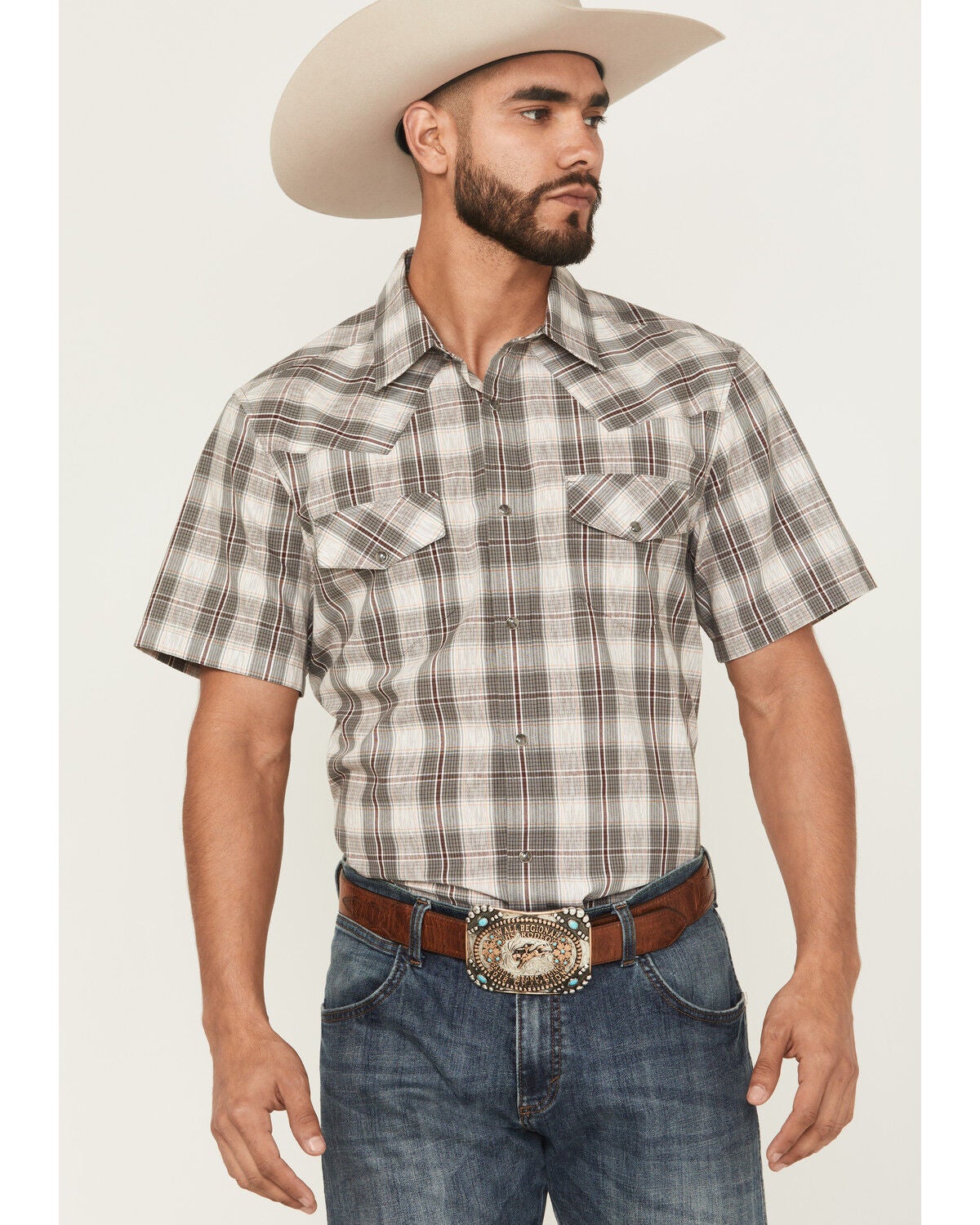 Men's Gibson Trading Co Starlink Plaid Print Short Sleeve Snap Western