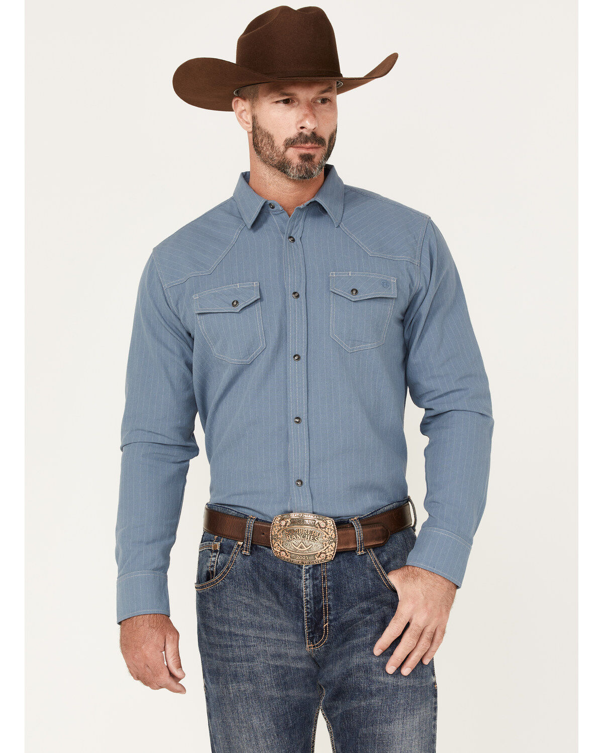 Men's Blue Ranchwear Ticking Stripe Snap Western Workshirt