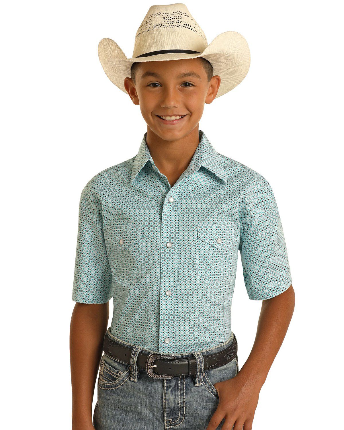 Boys' Panhandle Geo Print Short Sleeve Snap Western Shirt