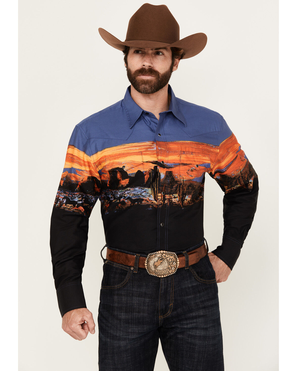 Men's Wrangler Checotah Border Print Long Sleeve Snap Western Shirt