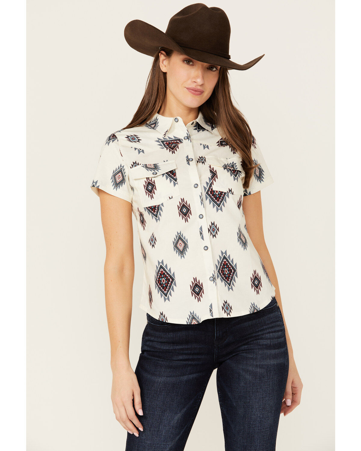 Women's Shyanne Laramie Southwestern Print Short Sleeve Snap Western R