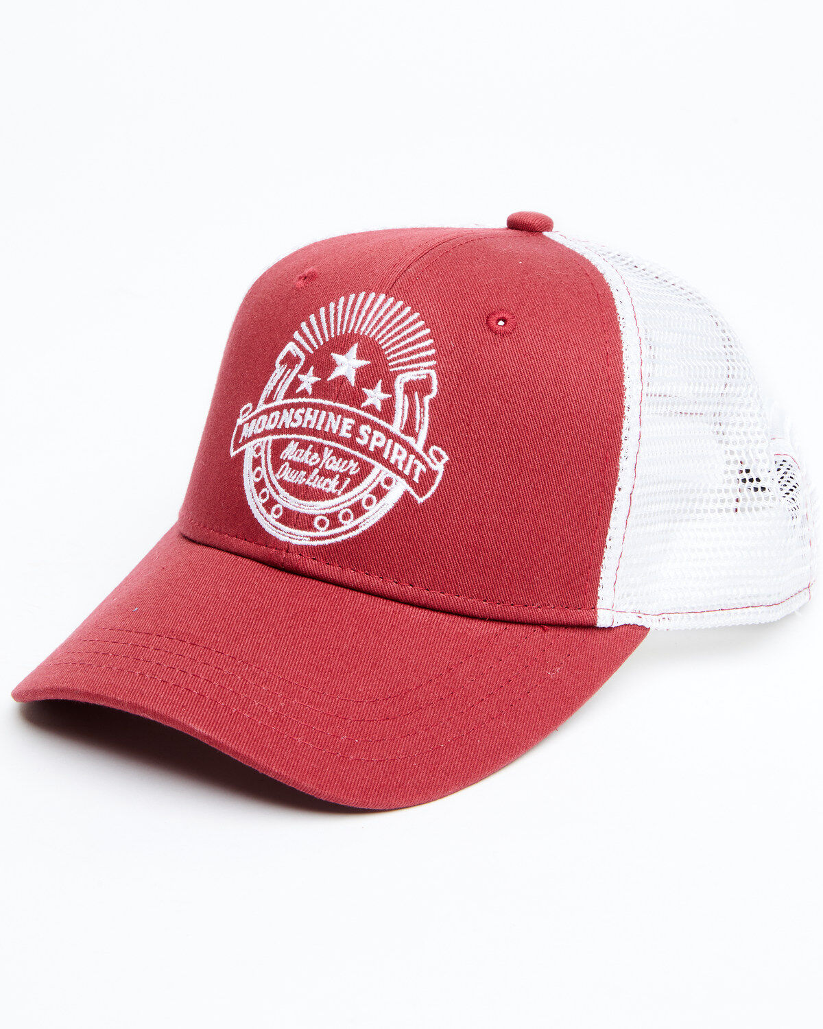 Men's Moonshine Spirit Red Horseshoe Embroidered Mesh-Back Ball Cap