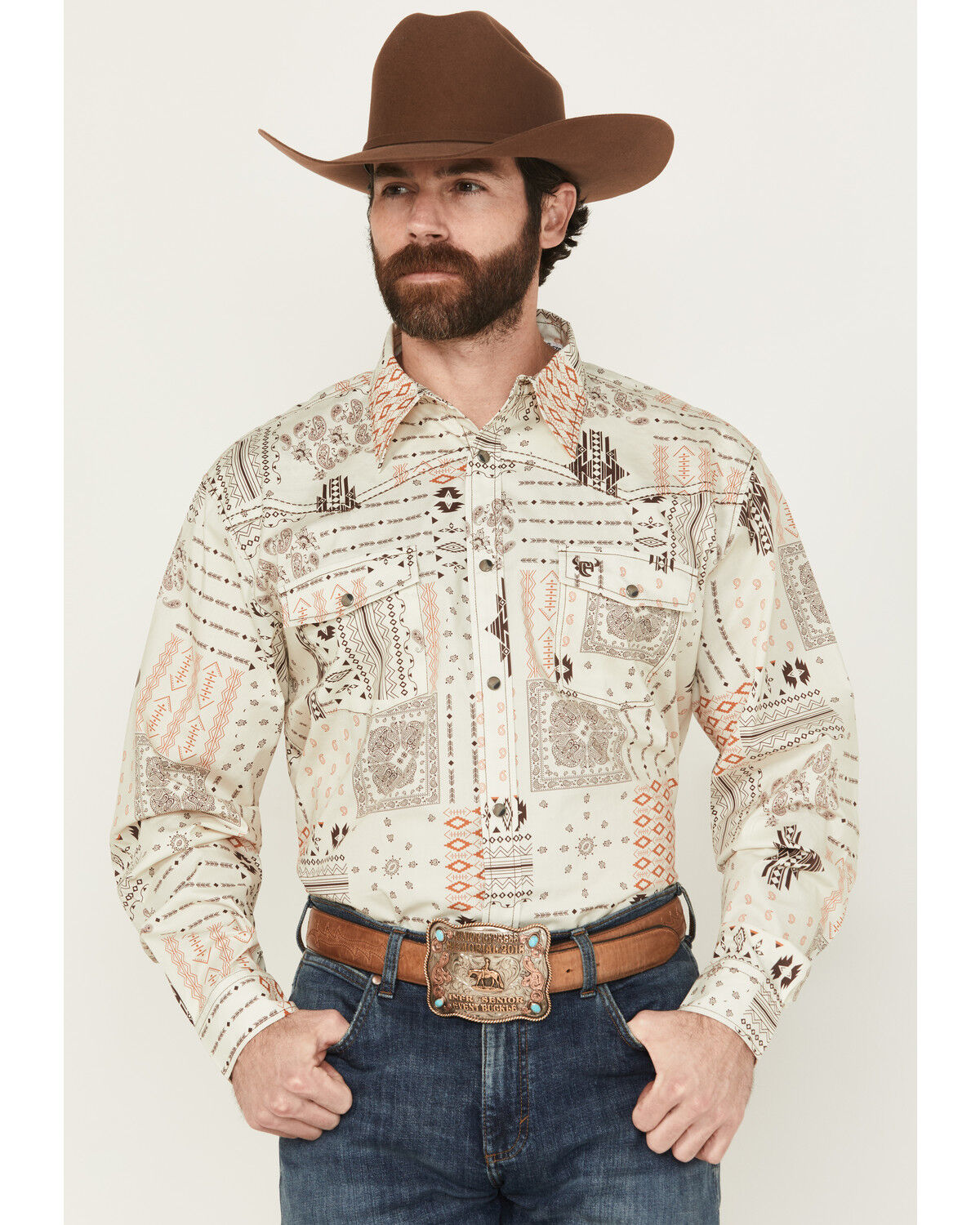 Men's Cowboy Hardware Southwestern Print Long Sleeve Snap Stretch West