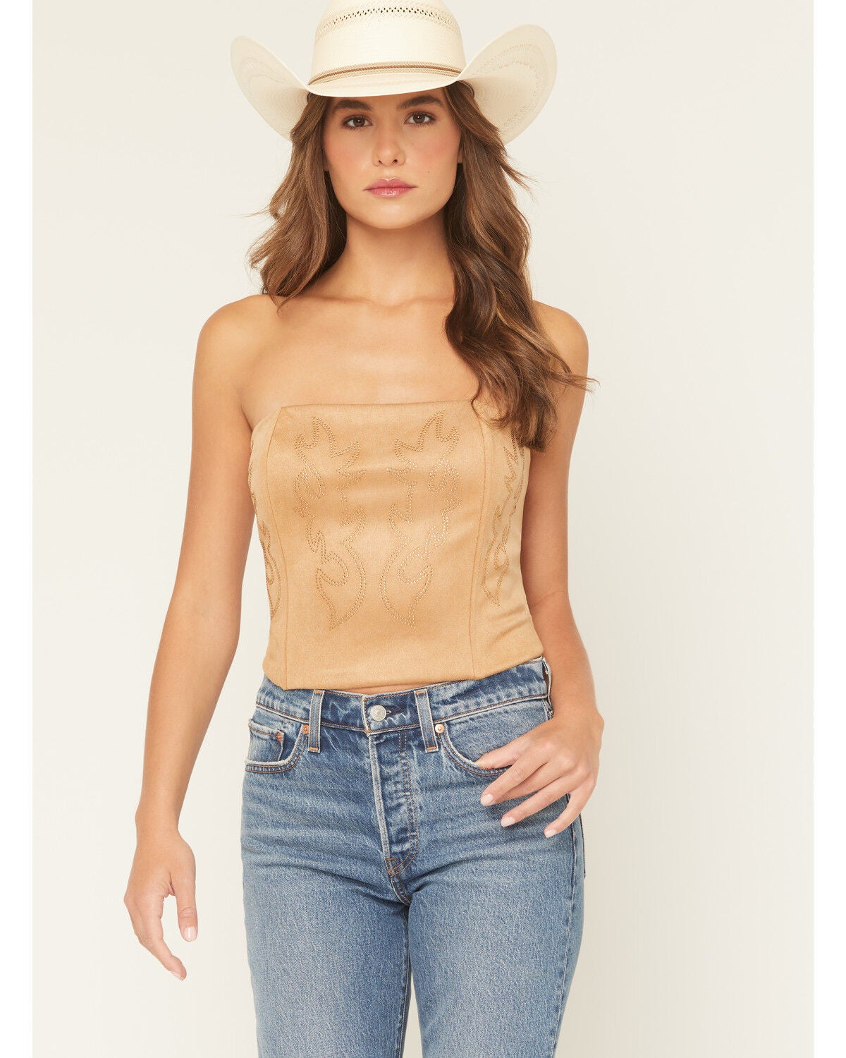 Women's Originality Faux Suede Boot Stitch Strapless Corset