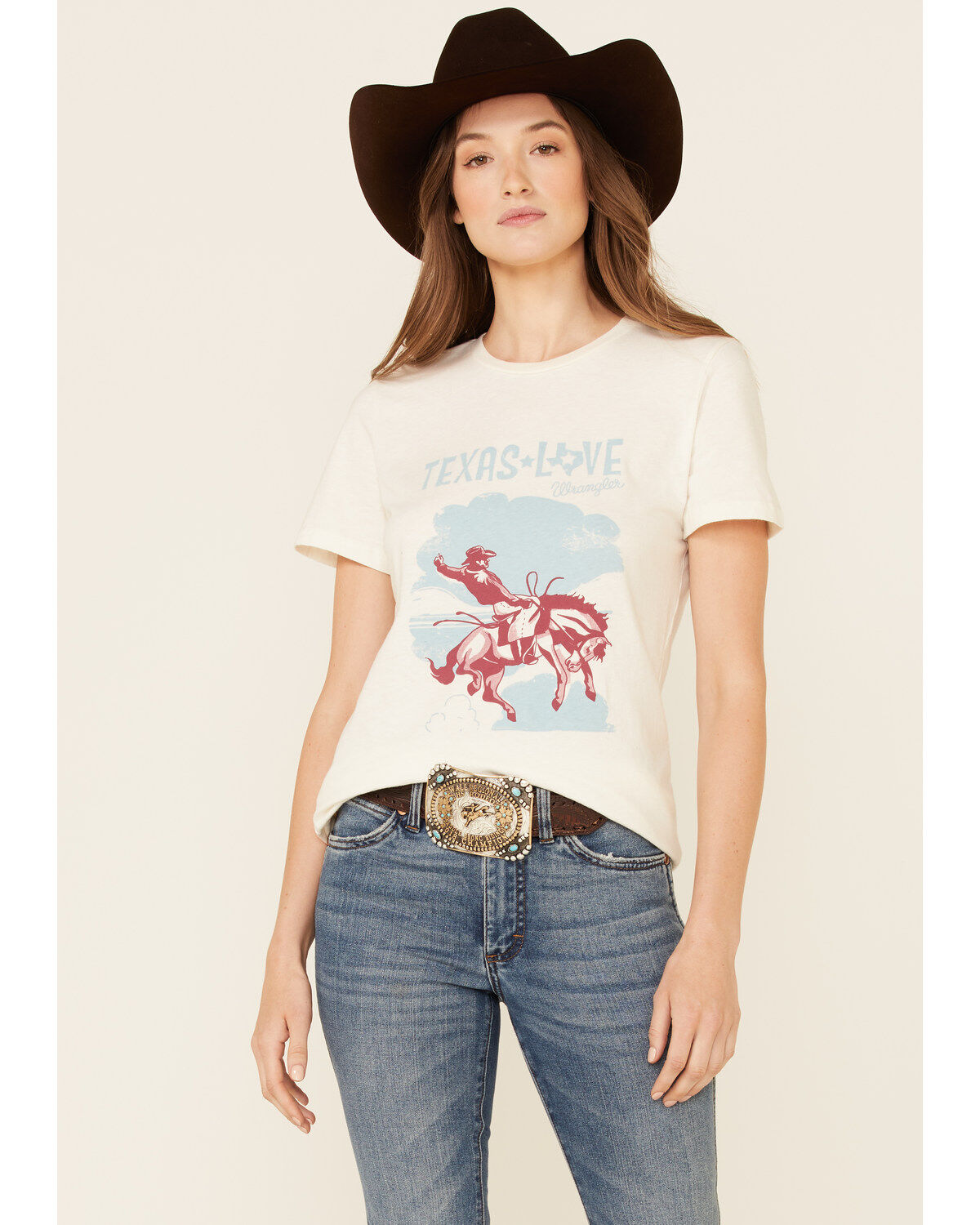 Women's Wrangler Texas Logo Bucking Graphic Short Sleeve Tee