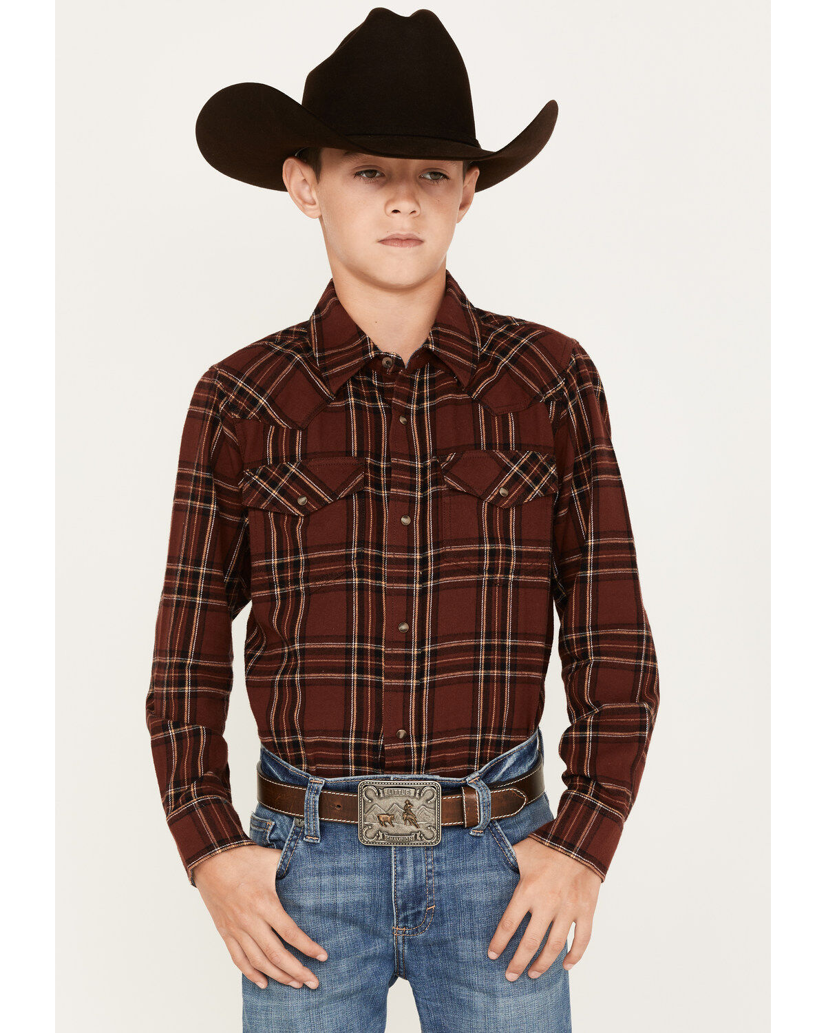 Boys' Cody James Plaid Print Long Sleeve Snap Flannel Shirt