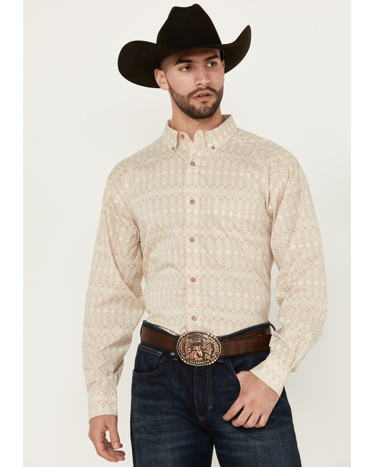 Men's Ariat 360 Airflow Geo Print Long Sleeve Button-Down Western Shir