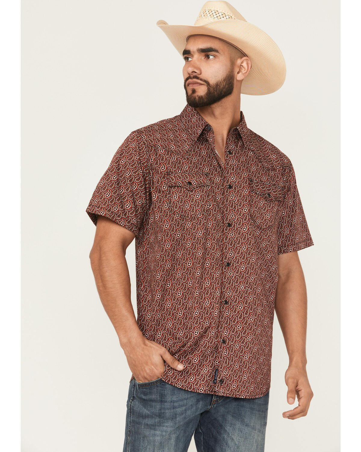 Men's Moonshine Spirit Lava Paisley Print Short Sleeve Snap Western Sh