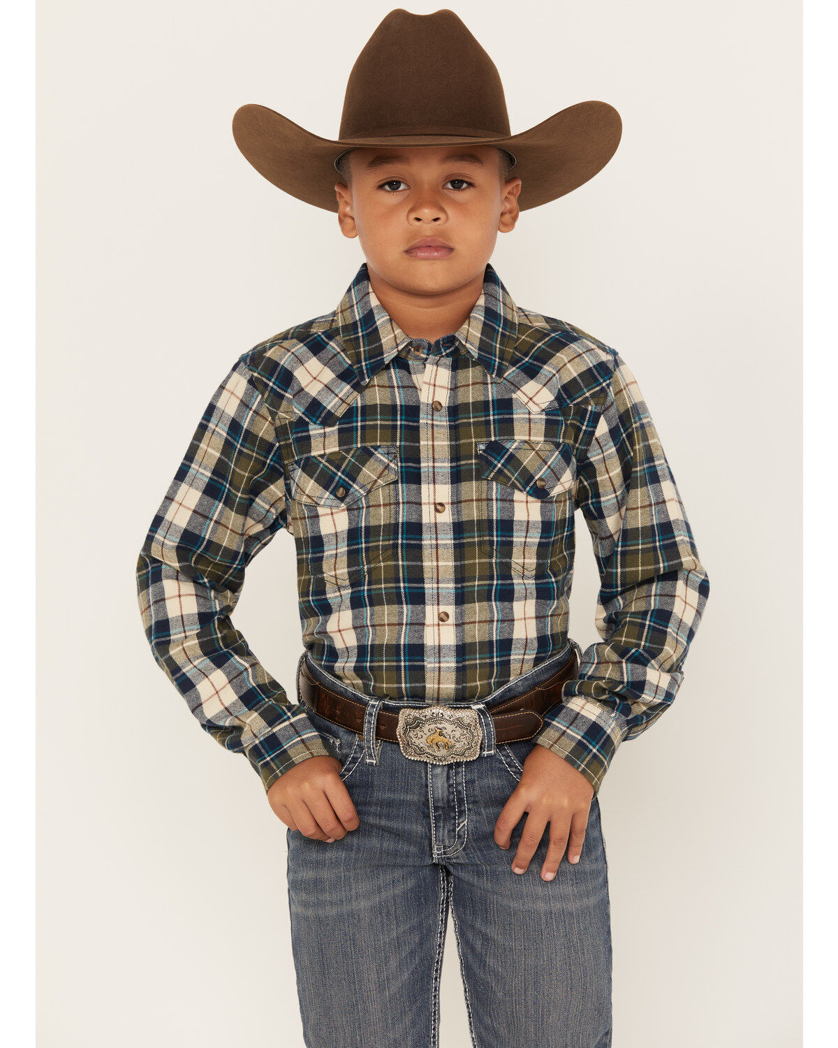 Boys' Cody James Plaid Print Long Sleeve Snap Western Flannel Shirt