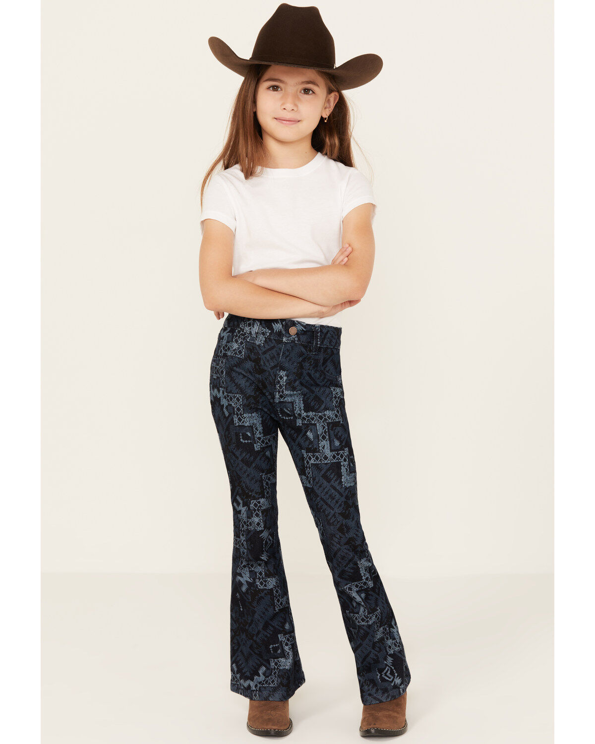 Girls' Shyanne Little Dark Wash Allover Printed Flare Jeans