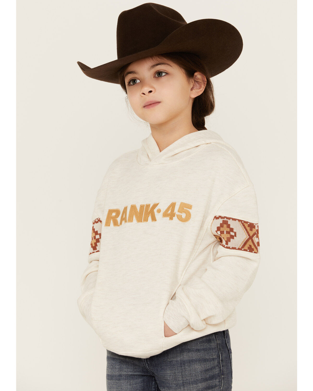 Girls' RANK 45 Embroidered Southwestern Long Sleeve Logo Pullover Hoo