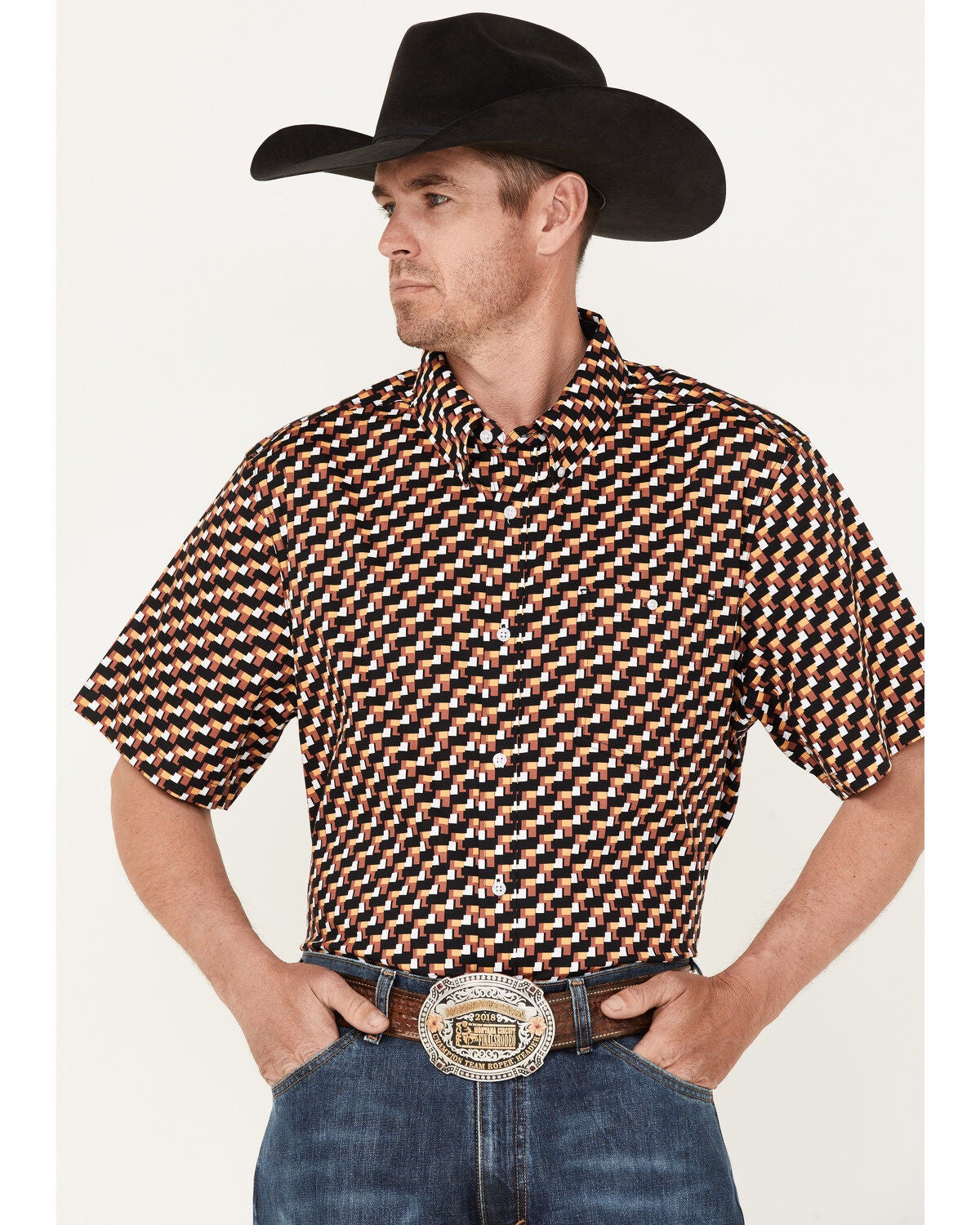 Men's RANK 45 Mudslinger Geo Print Button-Down Stretch Western Shirt