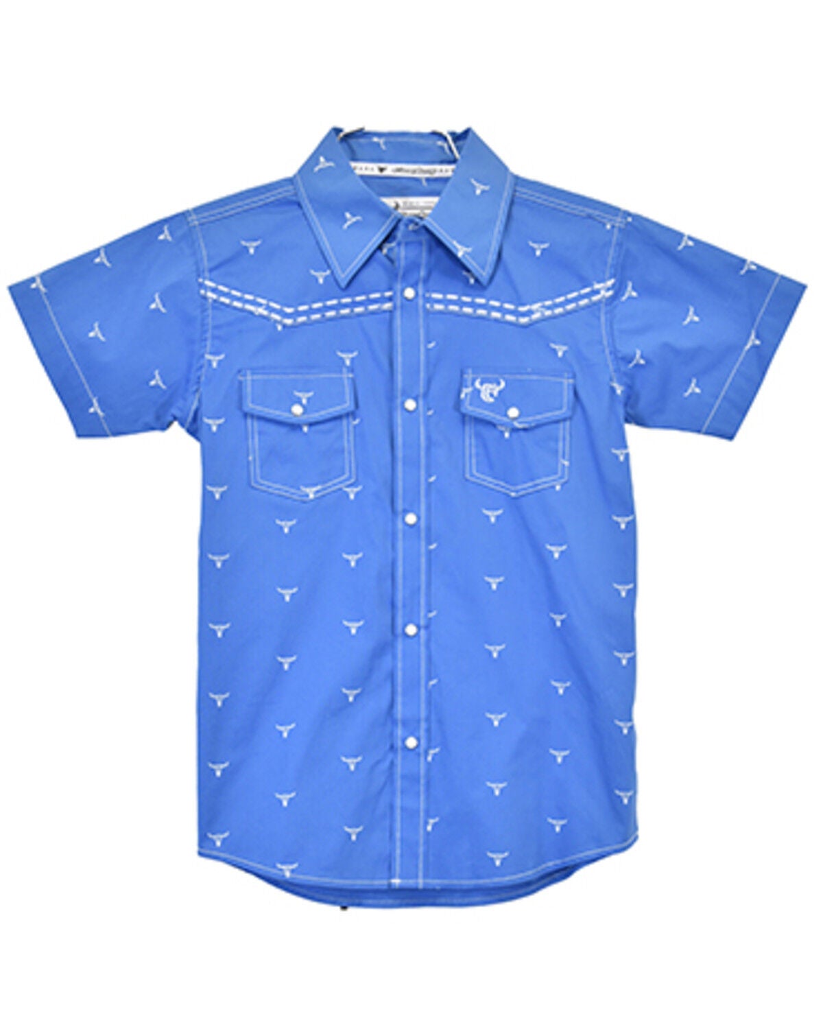 Boys' Cowboy Hardware Scattered Skull Short Sleeve Snap Western Shirt