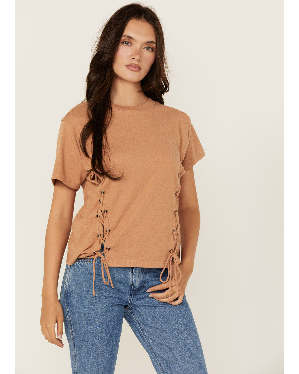 Women's Blended Side Lace-Up Short Sleeve Tee