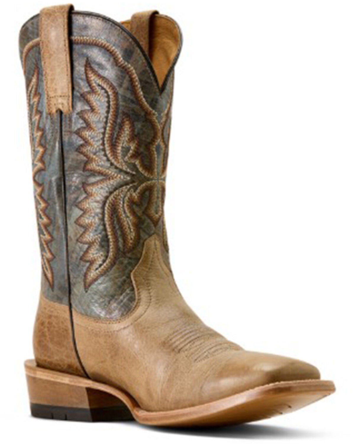 Ariat Preston Men’s Western Boots in Cream Tan Leather, Broad Square Toe, Water-Repellent Pull-On Cowboy Boot – Size 9 EE
