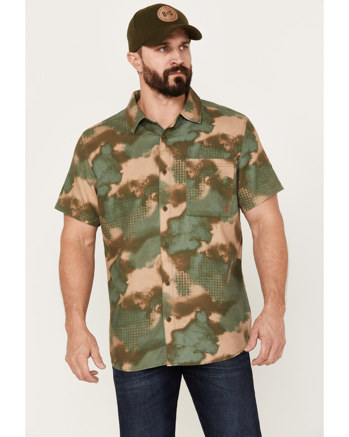 Men's Brothers and Sons Hemp Camo Print Short Sleeve Button-Down Weste