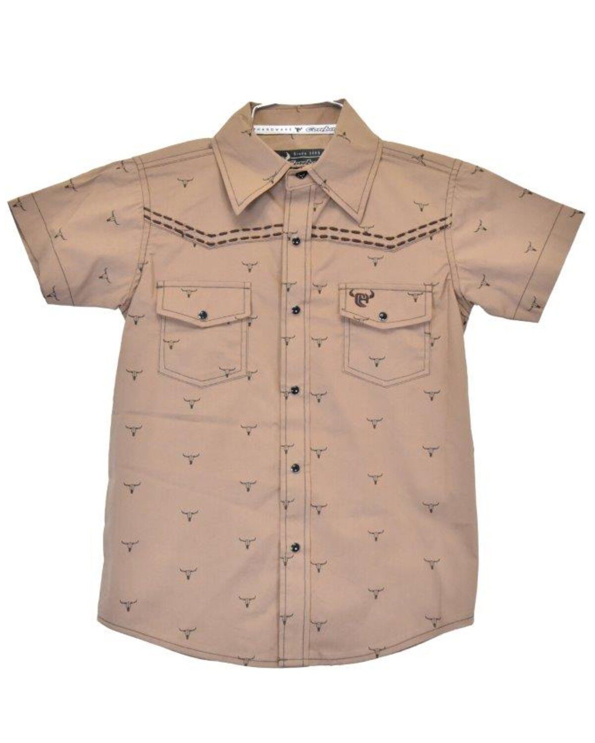 Boys' Cowboy Hardware Scattered Skull Short Sleeve Snap Western Shirt
