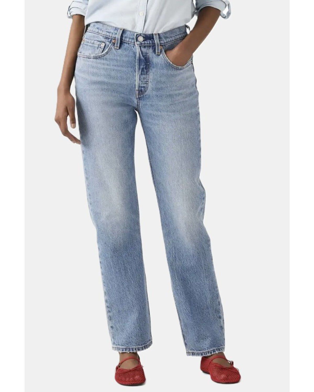 Women's Levi's 501 Medium Wash High Rise Straight Stretch Denim Jeans