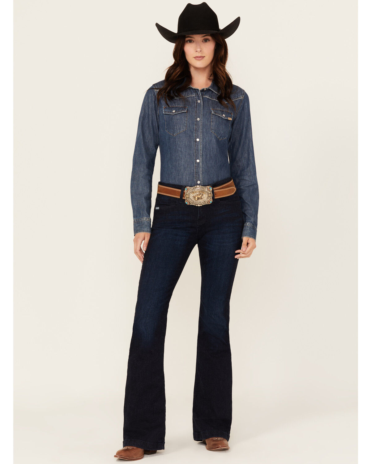 Women's Cinch Lynden Dark Wash Mid Rise Trouser Stretch Denim Jeans