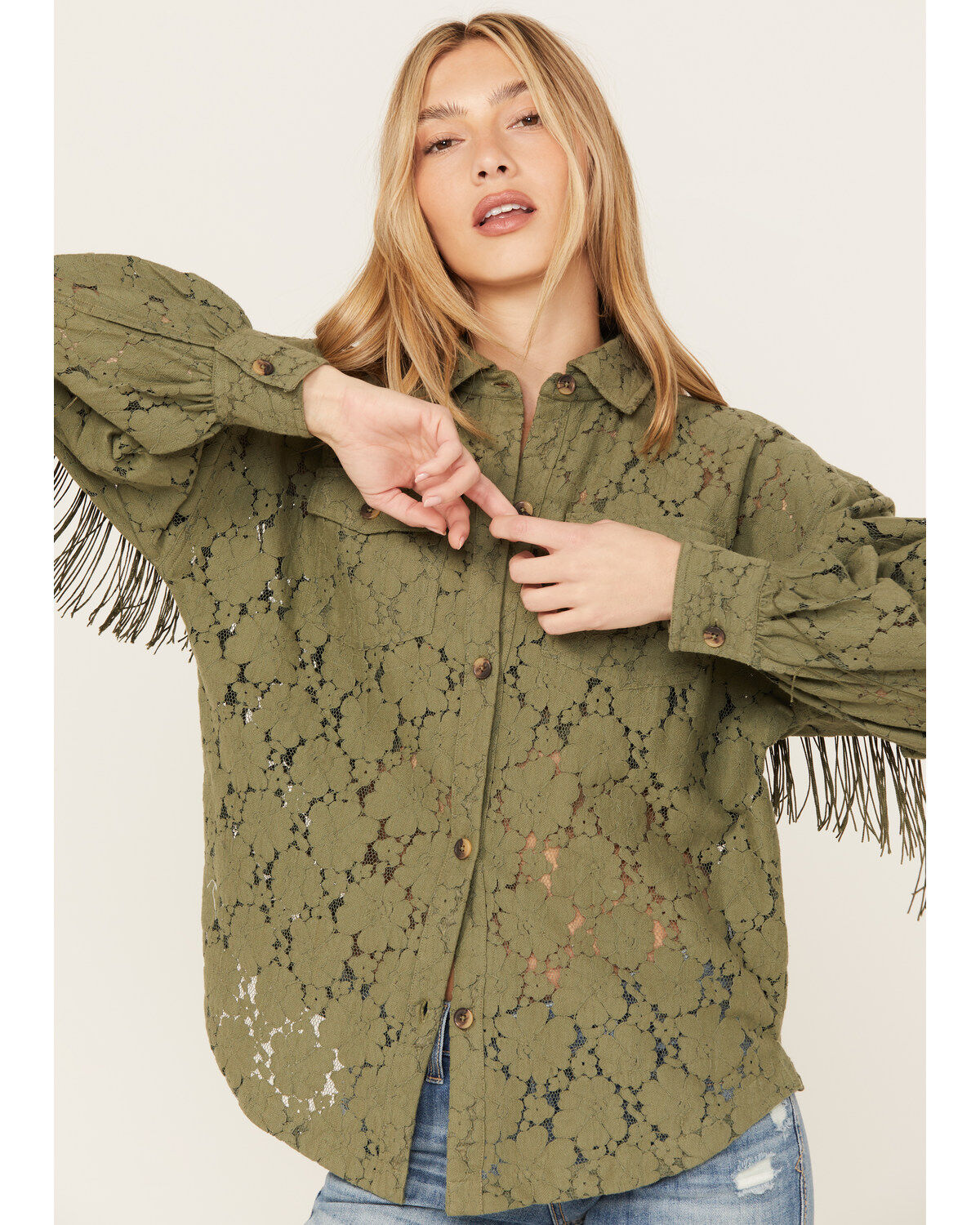Women's Shyanne Lace Fringe Button Down Shacket